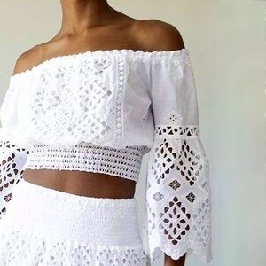 Smocked Ceca Off-The-Shoulder Lace Top New with tags